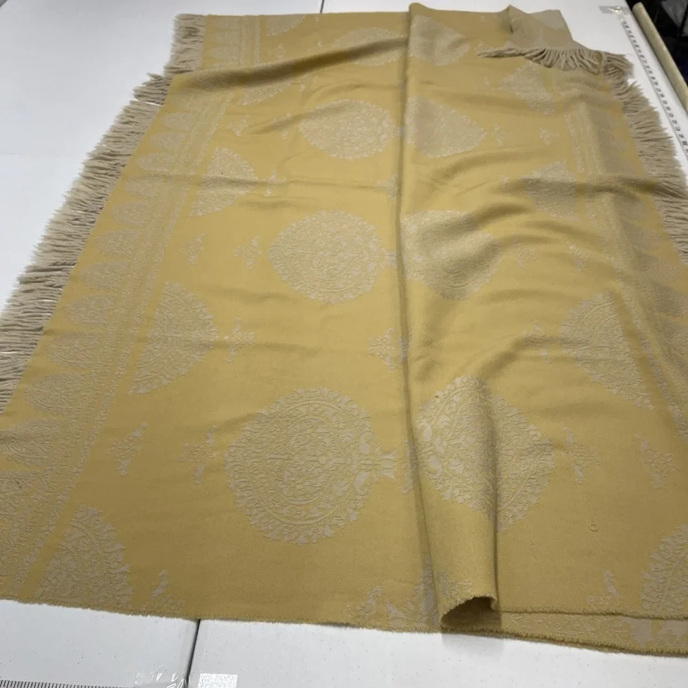 Anichini 100% Merino Wool Blank Throw Golden Yellow Scroll Fringe 67x58